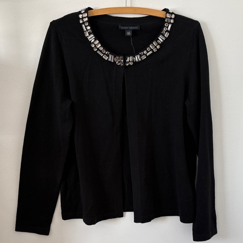 Banana Republic Black Jeweled-Neck Sweatshirt